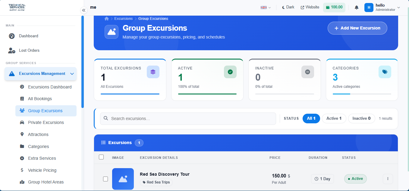 Easy Trips admin — group excursions management